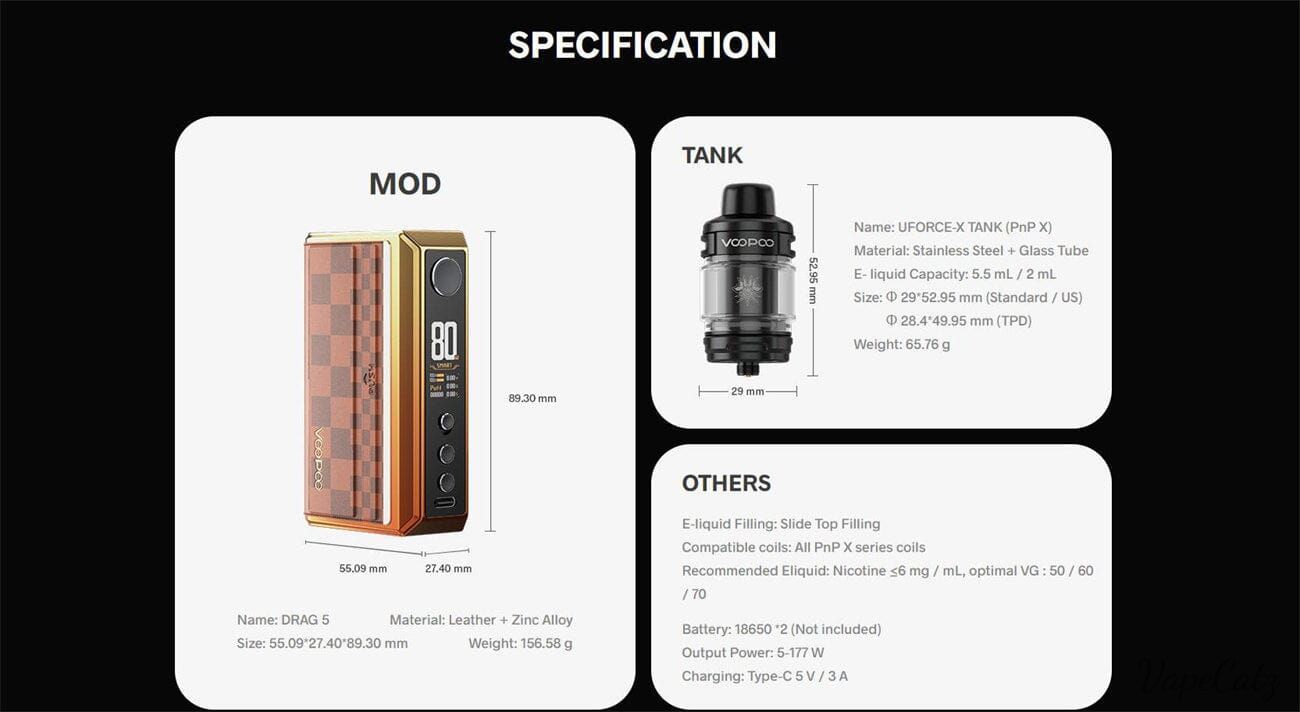 Voopoo Drag 5 177W Box Mod Kit with Uforce-X Tank Atomizer 5.5ml Classic Collection Classic Collection