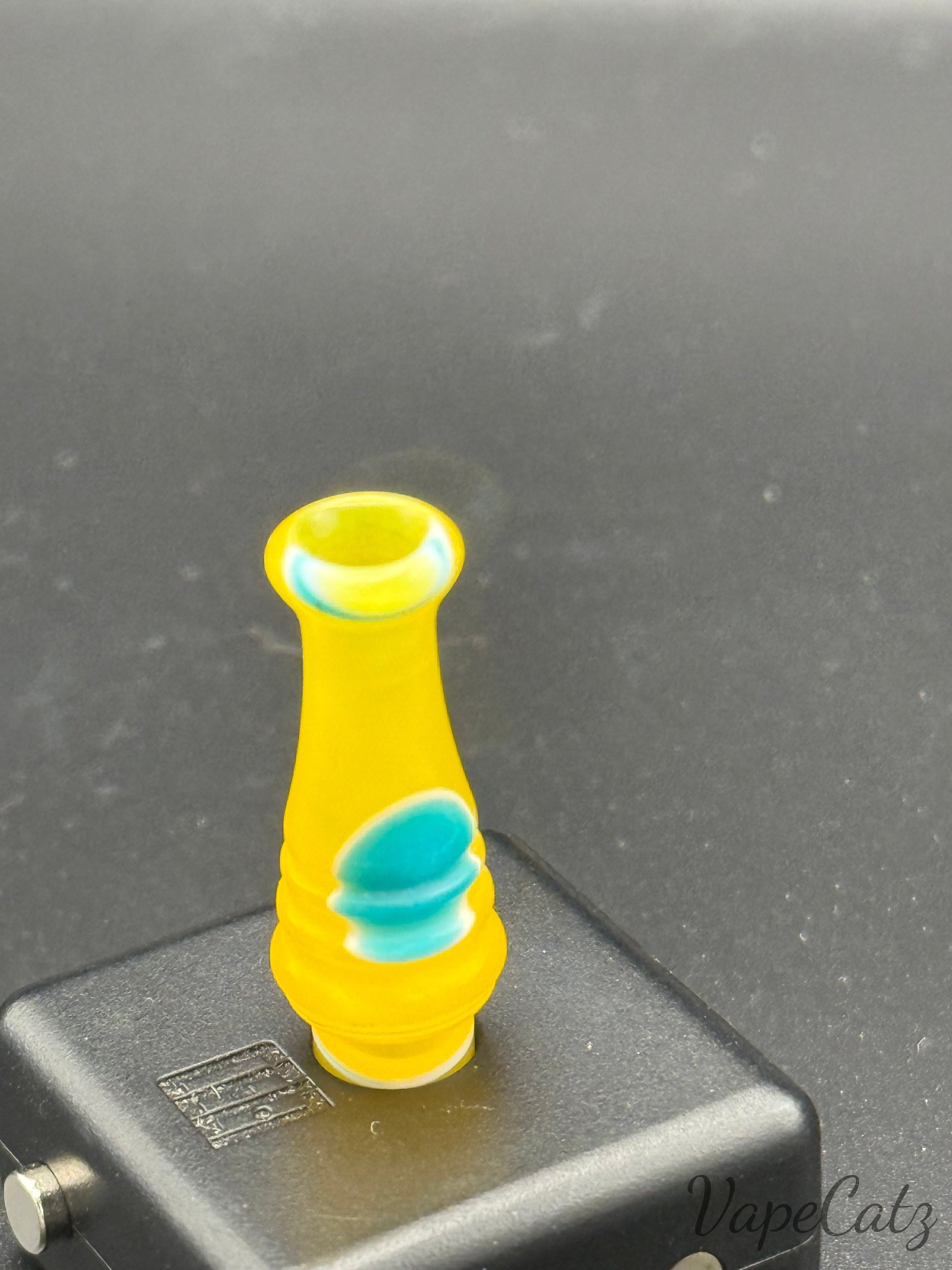 CE4 / CE5 Clearomizer Drip Tip Y9 Vape Accessories 510 Replacement Tips Bright yellow with turq swirls 