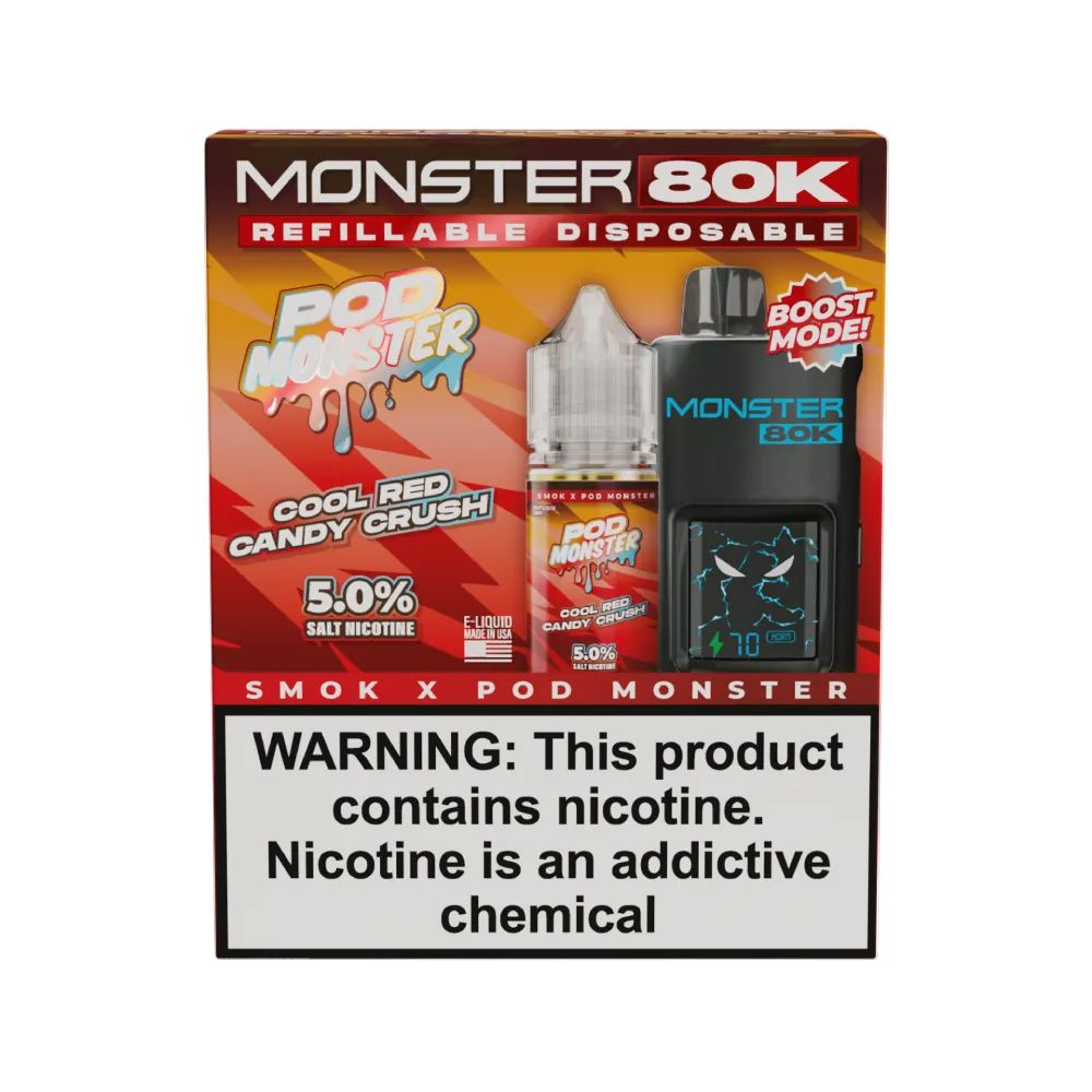 Pod Monster x Smok 80K Disposable Wicked & Vivi's House Cool Red Candy Crush 