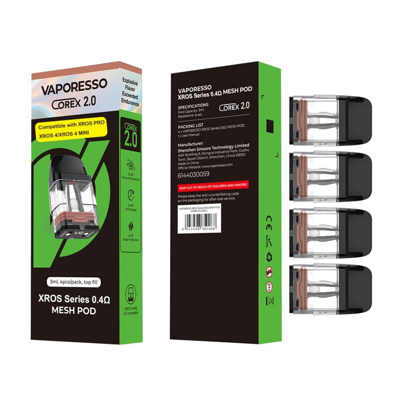 Vaporesso XROS Corex 2.0 & 3.0 Series Pod Cartridge for Xros 2ml / 3ml (4pcs/pack) Coil Vaporesso 0.4 Top Fill 3ml 
