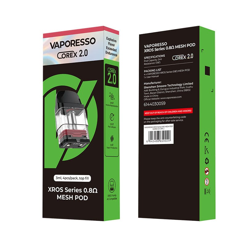 Vaporesso XROS Corex 2.0 & 3.0 Series Pod Cartridge for Xros 2ml / 3ml (4pcs/pack) Coil Vaporesso 0.8 Top Fill 3ml 